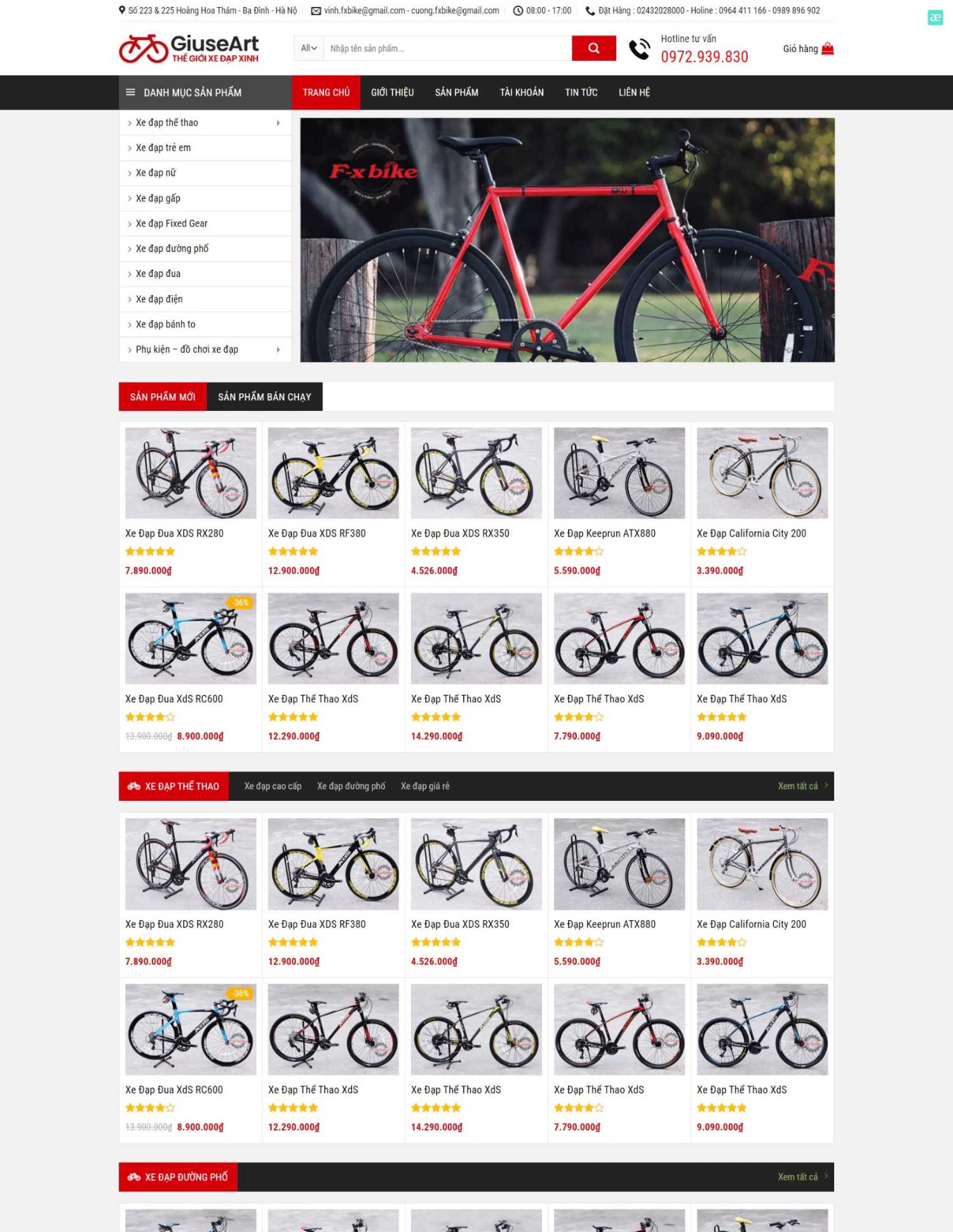 Loại mẫu thiết kế web xe đạp