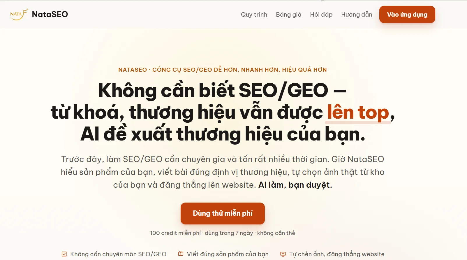 Giao diện phần mềm NataSEO giúp tự động hóa SEO/GEO, đưa thương hiệu lên top.
