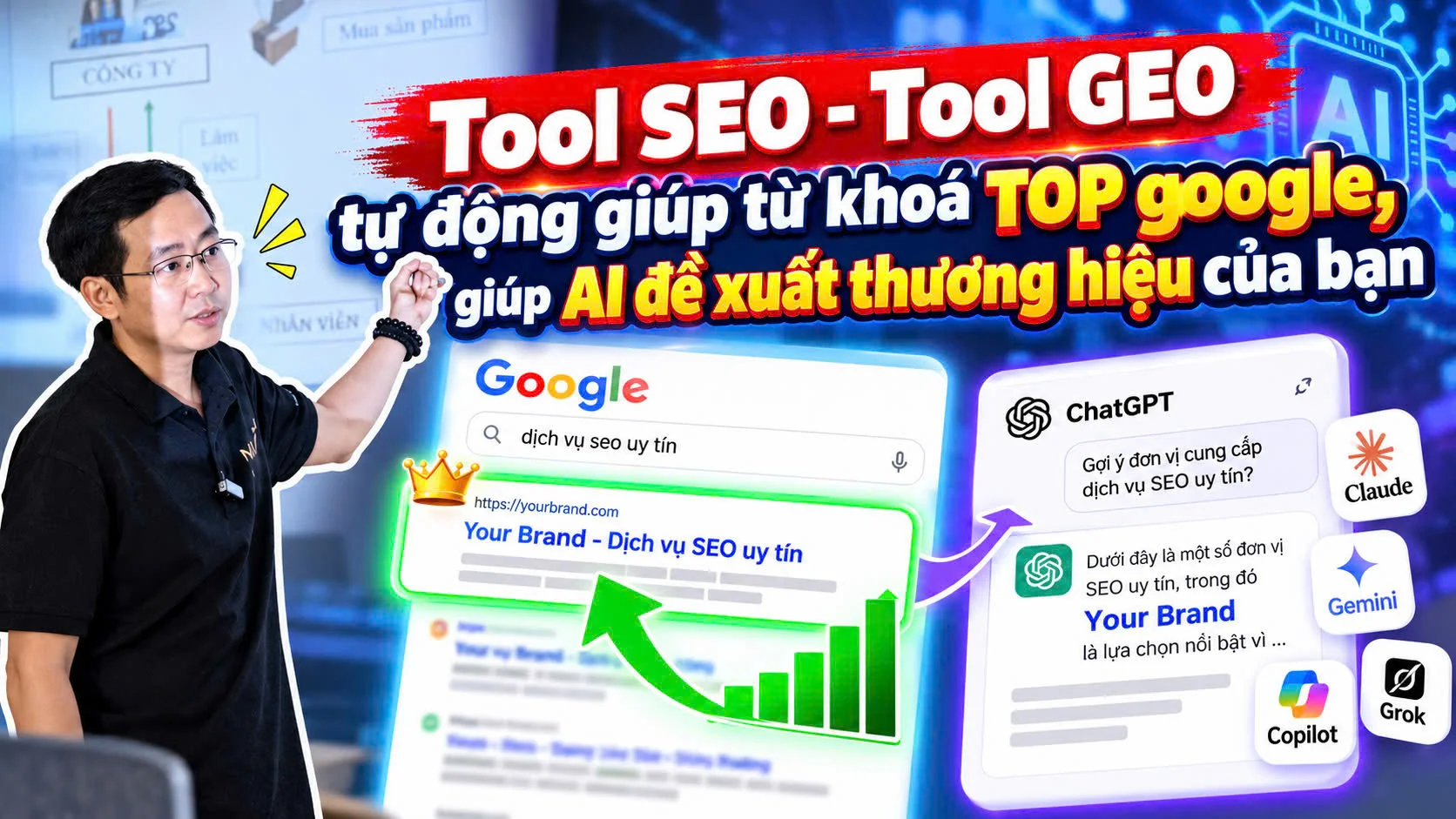 Công cụ SEO AI giúp đưa từ khóa lên top Google và đề xuất thương hiệu