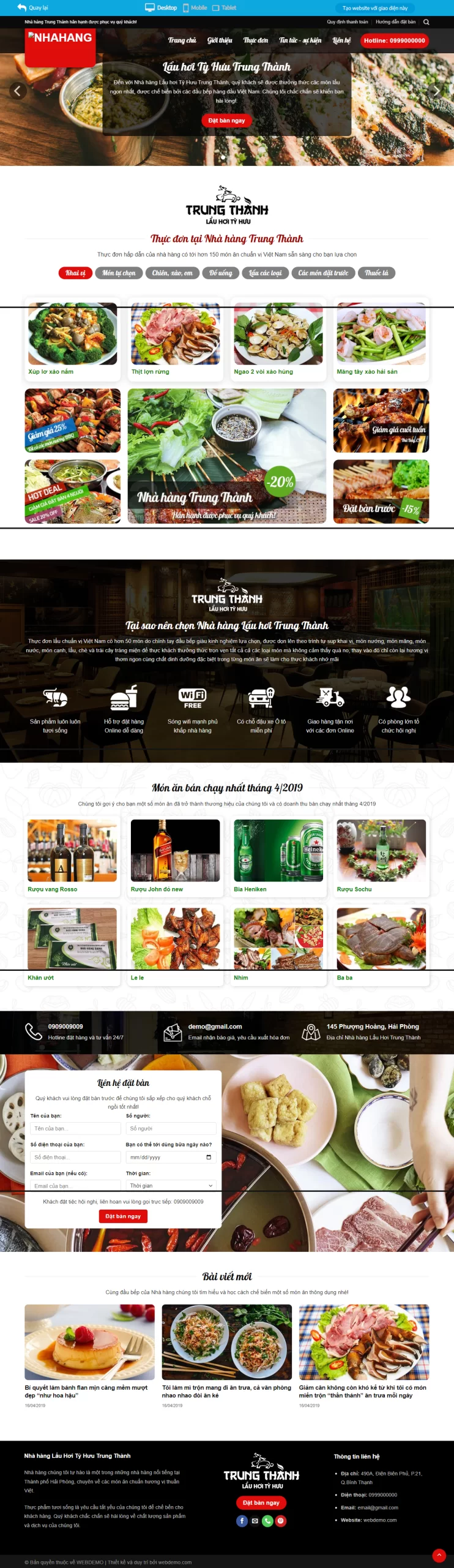 Thiết kế web ẩm thực - thực phẩm - nhà hàng